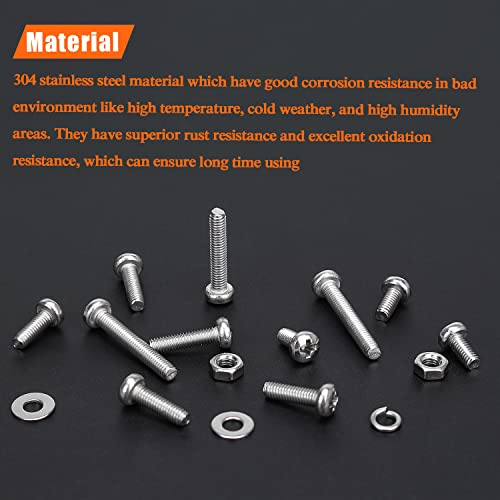 HELIFOUNER 560 Pieces M3 x 4mm /6mm /8mm /10mm /12mm /16mm /20mm, Phillips Pan Head Machine Screws, Metric Screws Bolts Washers Nuts Kit, 304 Stainless Steel - size: M3, style: Phillips Pan Head