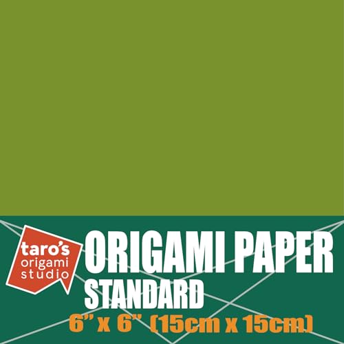 [Taro's Origami Studio] Standard 6 Inch One Sided Single Color (Green) 50 Sheets (All Same Color) Square Easy Fold Premium Japanese Paper for Beginner (Made in Japan) - color: Moss Green