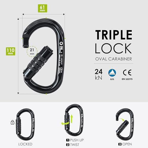GM CLIMBING Micro Prusik Minding Pulley 25kN CE UIAA Certified 12mm Single Pulley Mobile Side Plates for Arborist Rigging Climbing Rescue - color: Pulley Kit | Black Pulley, Triple Lock