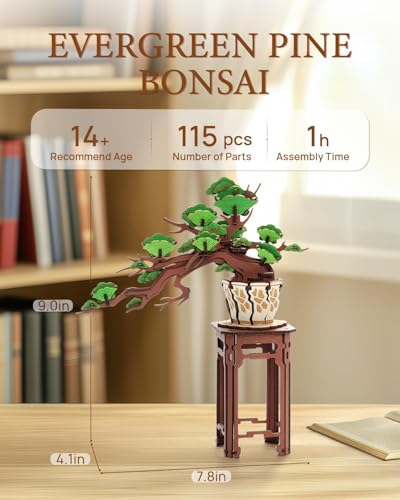 Rowood 3D Wooden Puzzles for Adults,Mother's Day DIY Pine Bonsai Tree Botanical Collection Building Set Home Decor Craft Kits for Adults,Gift on Christmas Birthday Teacher's Day-Evergreen Pine Bonsai - style: Evergreen Pine Bonsai