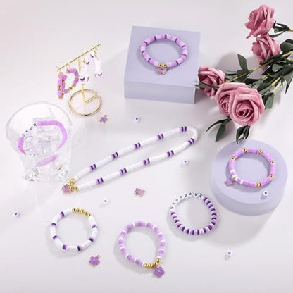 3500pcs Purple Clay Beads for Bracelets Making 6mm Heishi Beads Polymer Flat Round Disc Clay for Jewelry Making Purple Bead Crafts - color: Purple