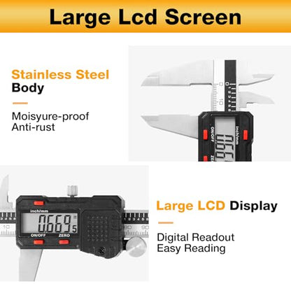 Digital Caliper 6 inch, Stainless Steel Vernier Micrometer - color: Stainless Steel