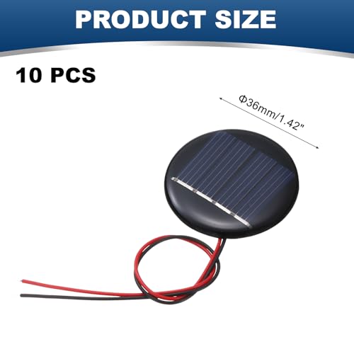 MECCANIXITY 10Pcs 2V 0.08W 40mA Mini Solar Panels Round Small with Cable