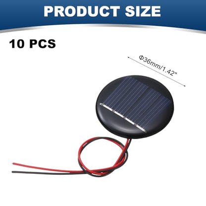 MECCANIXITY 10Pcs 2V 0.08W 40mA Mini Solar Panels Round Small with Cable