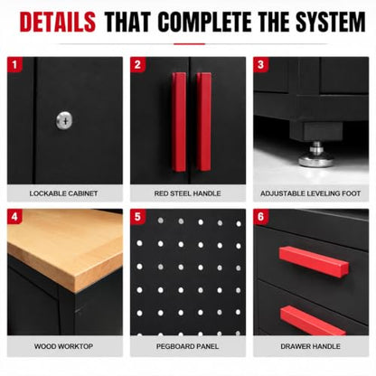 32Pcs Garage Cabinets and Storage System,red Handle - size: Red-32Pcs