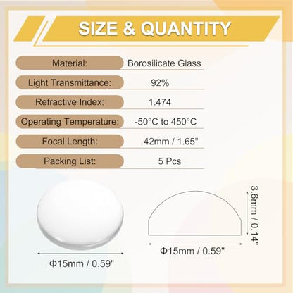 PATIKIL 5 Pack Convex Lens, 15mm OD 42mm Focal Length Optical Lenses - size: 15mm OD x 3.6mm H x 42mm Focal L