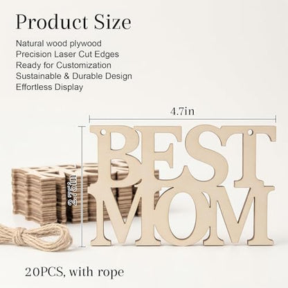 MAQIHAN Mothers Day Crafts Wooden Ornaments 20 Pcs - Best MOM Wood Cutouts - size: BEST MOM