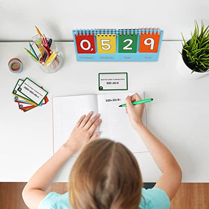Aizweb Student Place Value Flip Chart - Math Manipulatives K-3 for Elementary Classroom - Double-Sided with Whole Numbers and Base Ten Blocks - size: 3.9"×8.3"