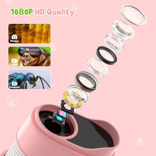 1000X Handheld Digital Microscope for Kids: Pocket Microscope with 2.0" IPS Screen - STEM Toys Birthday Gifts for Girls Boys - Portable Edu Science Kits Toddler Age 3-6 6-12 Pink - color: Pink