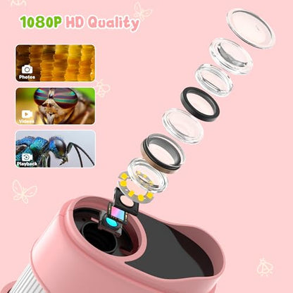 1000X Handheld Digital Microscope for Kids: Pocket Microscope with 2.0" IPS Screen - STEM Toys Birthday Gifts for Girls Boys - Portable Edu Science Kits Toddler Age 3-6 6-12 Pink - color: Pink