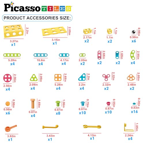 PicassoTiles 115 Piece Building Blocks Set Kids STEM Toy Construction Engineering Sensory Toys Kit Block Children Early Education Playset with FREE IdeaBook, Clickable Ratchet Age 3+ Boys Girls PTN115 - color: 115pcs Transformation