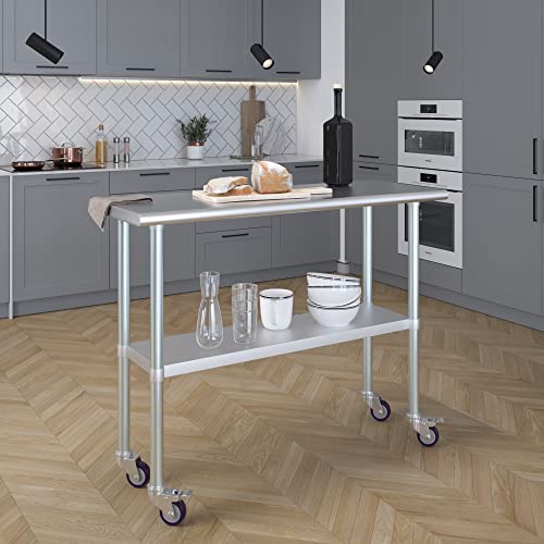AmGood 18 in. x 48 in. Stainless Steel Work Table with Wheels | Metal Kitchen Food Prep Table | NSF - size: 48 in. Long x 18 in. Deep with Wheels