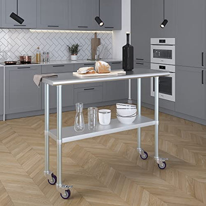 AmGood 18 in. x 48 in. Stainless Steel Work Table with Wheels | Metal Kitchen Food Prep Table | NSF - size: 48 in. Long x 18 in. Deep with Wheels