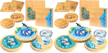 FUNSHOWCASE Wood Coaster Set Epoxy Resin Casting Craft Kit River Edge 5-Count (Pack of 2) - size: 3.58 x 0.39 inches (Pack of 2)