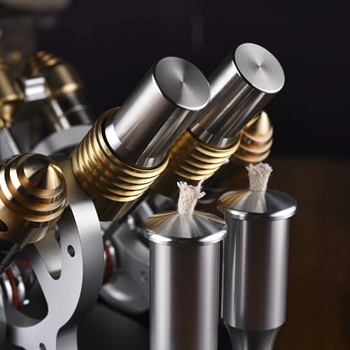 4-Cylinder Hot Air Stirling Engine Model Kit with Generator,Ready-to-Start Full Metal Kit,Stainless Steel Heating Tube & Copper Head,Precision CNC Parts,for Physics Demo & Engineering Collection