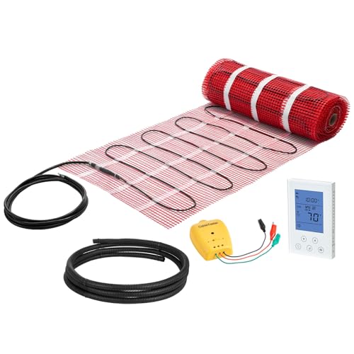 VEVOR Self-Adhesive Mesh Floor Heating Mat, 90 sqft 120V, Smart Thermostat & Alarm, Easy Install for Tile, Stone & Vinyl Flooring - size: 90 Sq.ft
