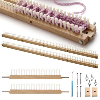 ElaraBerry 28" Adjustable Chunky Blanket Loom Kit, Chunky Yarn Loom for Hand Weaving, Single and Double Knit, 168 Pegs with Knitting Hook Knitting Looms for Craft Beginners DIY Scarves Blankets