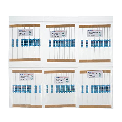 BOJACK 300 Pcs 30 Values Resistor Kit 1 Ohm - 1M Ohm with 1% 2W Metal Film Resistors Assortment - size: 2 W