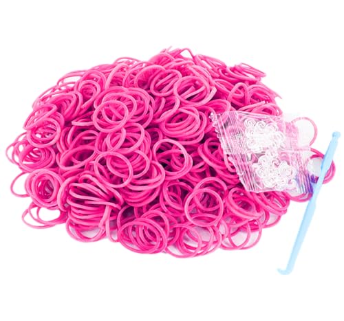 3000 Loom Rubber Bands Refill Kit,75 S-Clips & 5 Hooks Bracelet DIY Pink - color: Pink