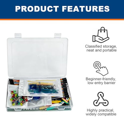 329Pcs Electronics Component Fun Kit - Jumper Wire - Precision Potentiometer - LED - Pin Headers - Alligator Clips -Tweezers 830 tie-Points Breadboard Compatible with STM32 Raspberry Pi Arduino