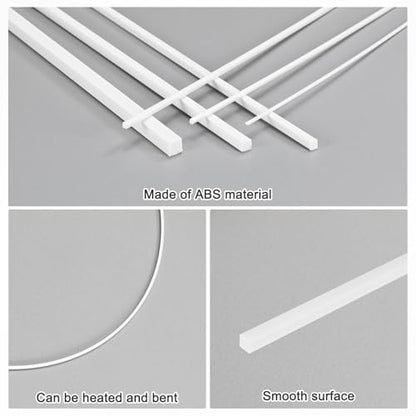 M METERXITY 10-Pack Square Plastic Bars Rods, 1mm x 250mm ABS Smooth Plastic Tube Rod for DIY Craft Sticks/Sand Table Model/Scene Making, Easy to Cut and Paint[White] - size: 1mm x 250mm