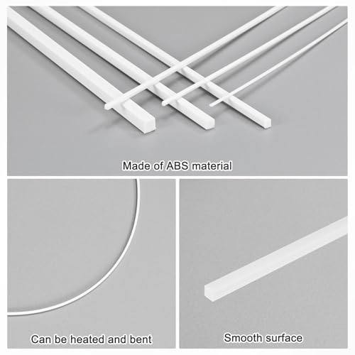 M METERXITY 10-Pack Square Plastic Bars Rods, 1mm x 250mm ABS Smooth Plastic Tube Rod for DIY Craft Sticks/Sand Table Model/Scene Making, Easy to Cut and Paint[White] - size: 1mm x 250mm
