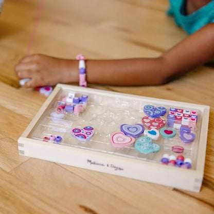 Melissa & Doug Created by Me! Heart Beads Wooden Bead Kit, 120+ Beads and 5 Cords for Jewelry-Making - size: 1 Count, style: Hearts