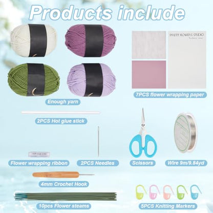 INFUNLY 10 pcs Tulip Crochet Kits for Beginners Complete Flower Crochet Kits for Adults Starters with Instruction and Video Tutorials Crochet Kit Gift for Mother's Day Wedding Birthday - style: Purple Tulips