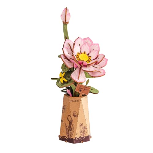rowood 3D Puzzle Wooden Flower DIY Craft Kits for Adults Women-Lotus - style: Lotus