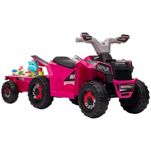 Aosom Kids ATV Quad Car with Back Trailer for Ages 18-36 Months 6V Pink - color: Pink