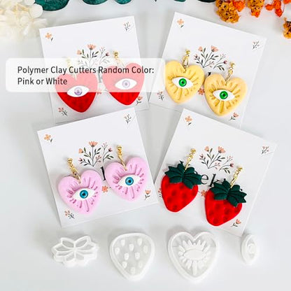 Xaekicr 4PCS Polymer Clay Cutters Set - Eye, Strawberry, Clover Heart Shape Clay Earring Cutters for DIY Jewelry Making, Clay Tools and Polymer Clay Molds - color: 2A color