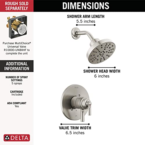 Delta Faucet Saylor 17 Series Brushed Nickel Shower Valve Trim Kit with H2Okinetic Shower Head, Delta Shower System, Shower Faucet Set, Shower Head and Handle, Stainless T17235-SS (Valve Not Included) - color: Brushed Nickel