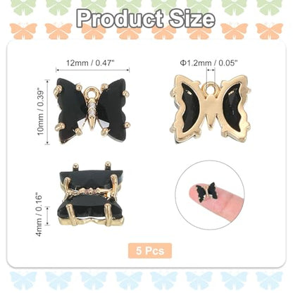 uxcell Crystal Gold Plated Butterfly Charm, Brass Zircon Charm Pendant - color: Black, size: 12x10mm