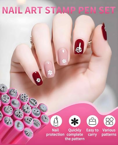 20 PCS Nail Art Stamp Pen, Diy Sellos Artesanales Para Uñas for Women Girls