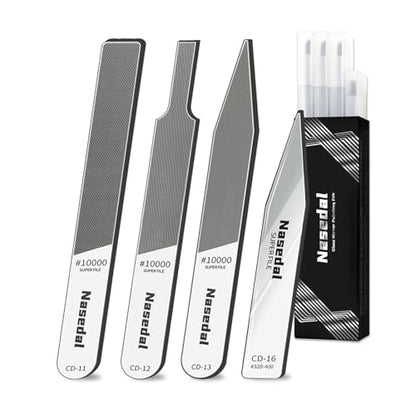 4 PCS Hobby Model Polishing Glass Files for Gunpla Model Building Tool, Scale Model 3D Prints Sanding Tool, #10000 Grits Ultra Fine Glass Mirror Files for Gundam, Plastic, Wood & Resin Parts - style: 4pcs (3 Long #10000 Grit & 1 Short #320-400 Grit)
