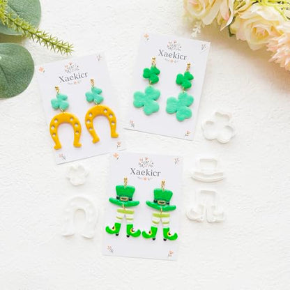 St. Patrick's Day Polymer Clay Cutters Set - 12pcs Lucky Shamrock Leprechaun Shapes for DIY Earring Jewelry Making, Soft Clay Crafts & Holiday Supplies - color: 2R color