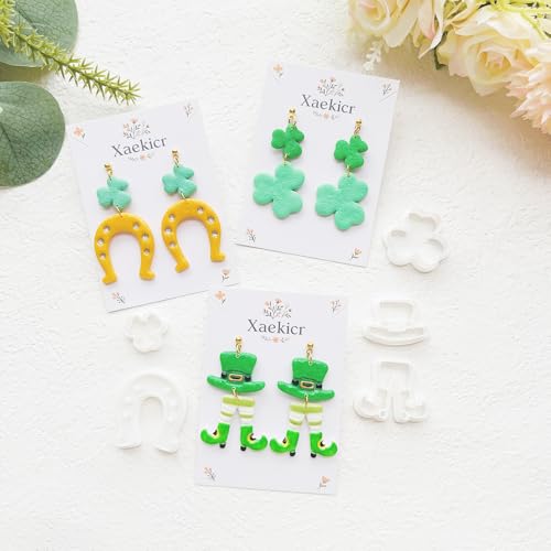 St. Patrick's Day Polymer Clay Cutters Set - 12pcs Lucky Shamrock Leprechaun Shapes for DIY Earring Jewelry Making, Soft Clay Crafts & Holiday Supplies - color: 2R color