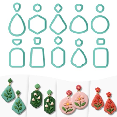 10 Sets Geometric Clay Cutters, 20pcs Shape Polymer Clay Cutting Tools for Earrings Jewelry Making, Clay Jewelry Making Kit - style: Pendant Earrings theme (20 pcs)