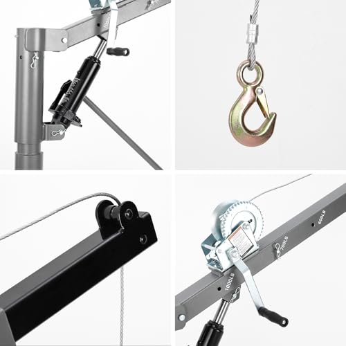 PioneerWorks 1000 LBS Hydraulic Pickup Truck Crane Hoist, 4 Adjustable Load Levels Non-Electric Manual Truck Bed Lifting Crane, Silver - color: Silver