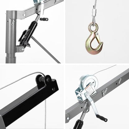 PioneerWorks 1000 LBS Hydraulic Pickup Truck Crane Hoist, 4 Adjustable Load Levels Non-Electric Manual Truck Bed Lifting Crane, Silver - color: Silver