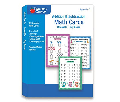 Addition & Subtraction Math Cards for Ages 4 to 7, Reusable Dry Erase Cards - style: Addition & Subtraction Cards