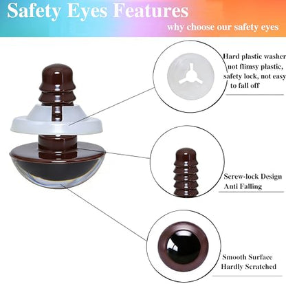BESTCYC 100pcs 18mm Brown Plastic Safety Eyes Craft Eyes with Washers for Amigurumi Dolls Plush Animals DIY Craft Lovers Doll Makers Crochet Craft Supplies - color: Brown, size: 18mm