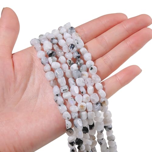 BEADIA Natural Irregular Freeform White Spectrolite Stone Beads for DIY Jewelry Making 5-8mm 38cm - color: White Spectrolite