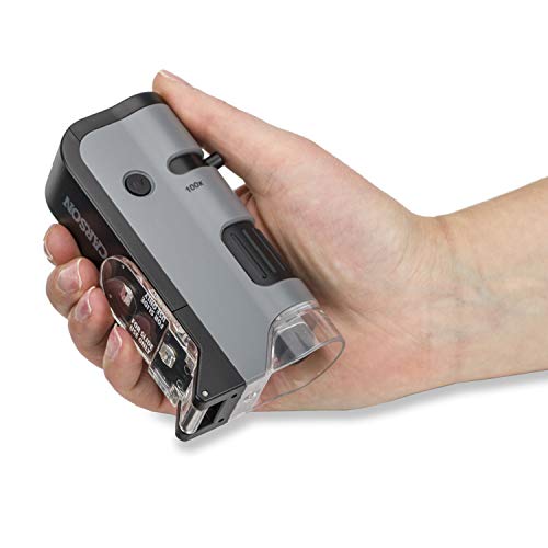 Carson MicroFlip 100x-250x LED and UV Lighted Pocket Microscope with Flip Down Slide Base and Adapter with CarsonCam Phone App - Bundle Included with 24 Prepared Insect and Animal Slides (MP-250BUN) - style: Microscope + Slides