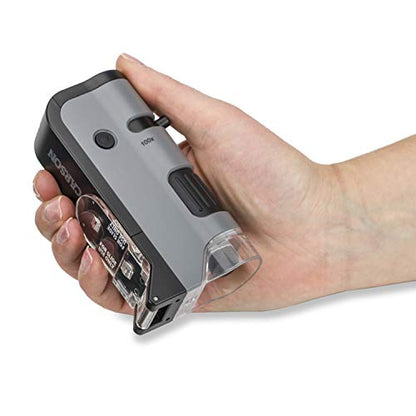 Carson MicroFlip 100x-250x LED and UV Lighted Pocket Microscope with Flip Down Slide Base and Adapter with CarsonCam Phone App - Bundle Included with 24 Prepared Insect and Animal Slides (MP-250BUN) - style: Microscope + Slides