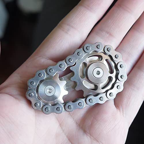 Fidget Spinner, Sprocket Linkage Bike Chain Spinner Design 2 Gears Figity Spin Finger Games, Metal Stainless Steel Durable Mechanics, Premium Figit Toy - Silver - color: Silver