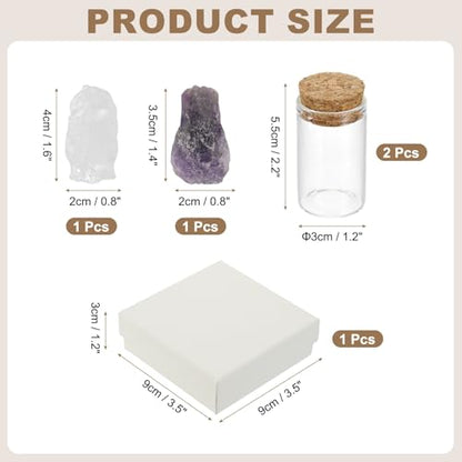 uxcell 2Pcs Crystal Gemstone Bottles, Natural Crystal Stone Bulk with Glass Display Jar Mini Stuff Collectible Adornments for Home Office Centerpiece Collection Gift, White/Clear Purple - color: White/Clear Purple