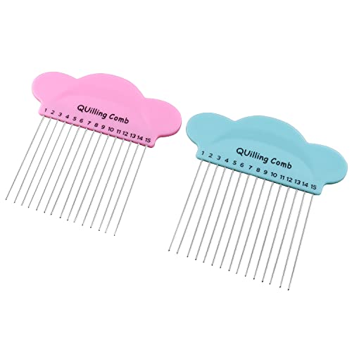 ZZLZX 2PCS Paper Quilling Comb Tool DIY Paper Craft Tool Paper Comb Weaver Origami Carding Art Tools Creat Loops Accessory Supply Origami Carding Art Craft Tool (Blue and Pink)