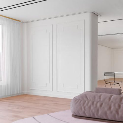 Pangda 3 Set Peel and Stick Wall Molding Kit Scalloped Wainscot Wall Panel Premade Accent Molding Wainscoting Ready to Assemble Wainscoting Accent Panel (108''x50'',96''x37.5'',Elegant Style)