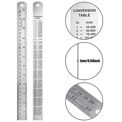 Toodoo Metal Ruler Set, 6 and 12 Inch Precision Measuring Rulers(4 Pcs)